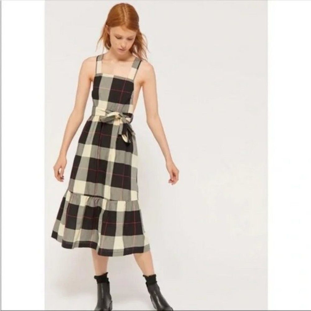 Urban Outfitters Betsy Plaid Apron Midi Dress